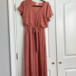 Sienna Sky blush midi polka dot dress